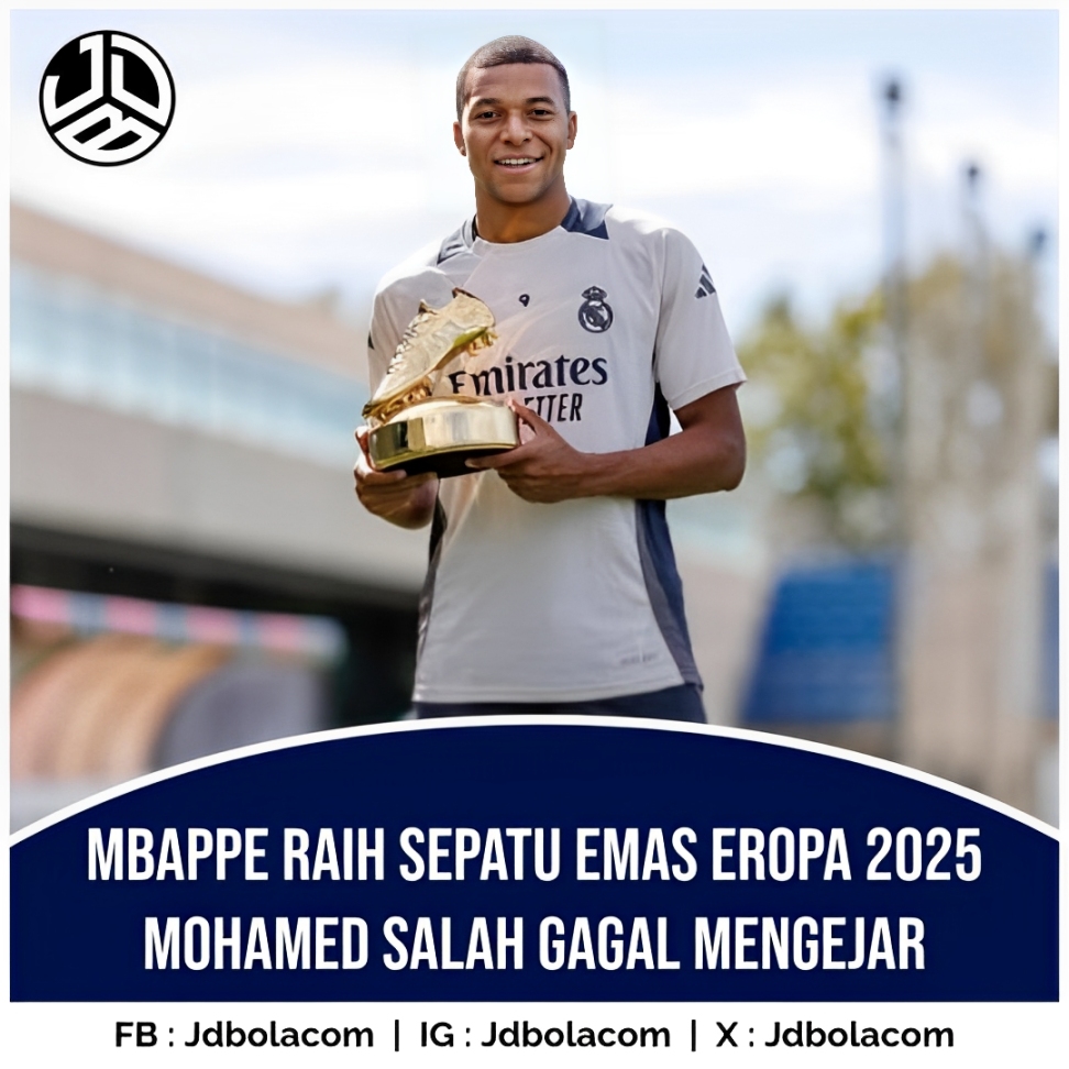 Mbappe Raih Sepatu Emas Eropa 2025, Momohamed Salah Gagal Mengejar